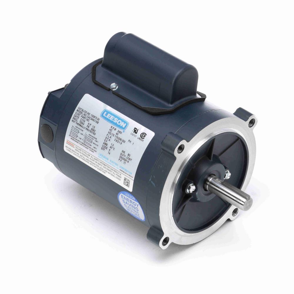 102873.00 Leeson General Purpose Motor (C4C34NC15, 1/3 HP, 56 Frame, 6.5 Diameter, 3450RPM, 115/208-230V, TENV Enclosure, Reversible)