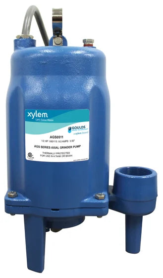 AGS1011 Goulds AGS Series Axial Grinder Pump (1 HP, 1 Phase, 115 Volts, 2" NPT Discharge, 54 GPM Max, 66' Head, 20' Cord, Manual Operation)