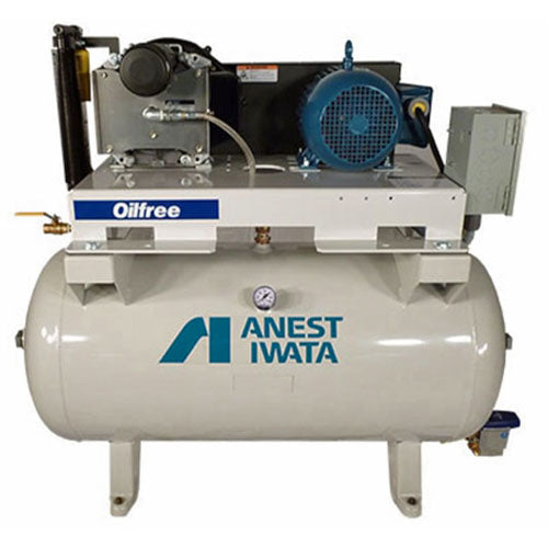 SLT-5-FM Anest Iwata Oil Less Air Compressor (5 HP, 3 Phase, 208-230/466 Voltage, 85-115 PSI, 13.4 CFM, Tank Mount)