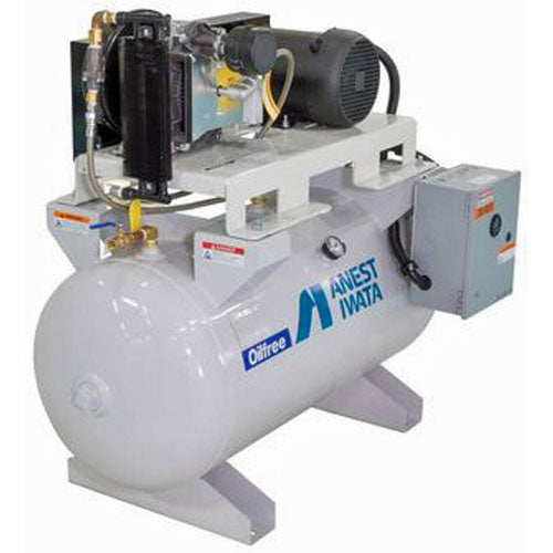 SLTE-10D Anest Iwata Oil Less Air Compressor (10 HP, 3 Phase, 208-230/460 Voltage, 85-115 PSI, 29.6 CFM, Tank Mount)