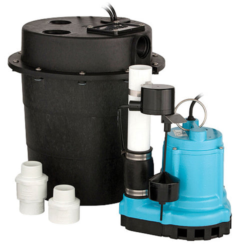 509268 Little Giant WRS Series Drainosaur Cast Iron Sump Pump Package System (WRS-9 Model, 4/10 HP, 1 Phase, 115 Volt, 60 Hz, Single Phase, 7.5 Full Load Amps, 70 Max GPM, 0.75" Max Solids, 10ft cord, 1.5" FNPT Discharge, Piggyback Vertical Switch)