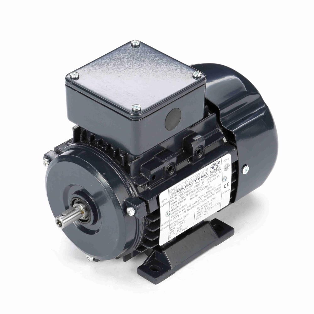 R301 Marathon IEC Motor (1/4 HP, 3 Phase, TEFC Enclosure, 230/460 Volt, Reverse Rotation, Aluminum Material, B3/Rigid Mounting, Single Shaft)
