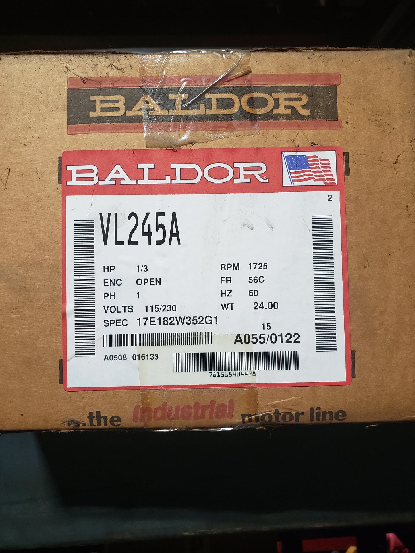 VL245A Baldor General Purpose Motor - LIMITED STOCK / FINAL SALE (.33 HP, 1725 RPM, 1 Phase, 60 HZ, 56C Frame, 1712L, OPEN, F1)