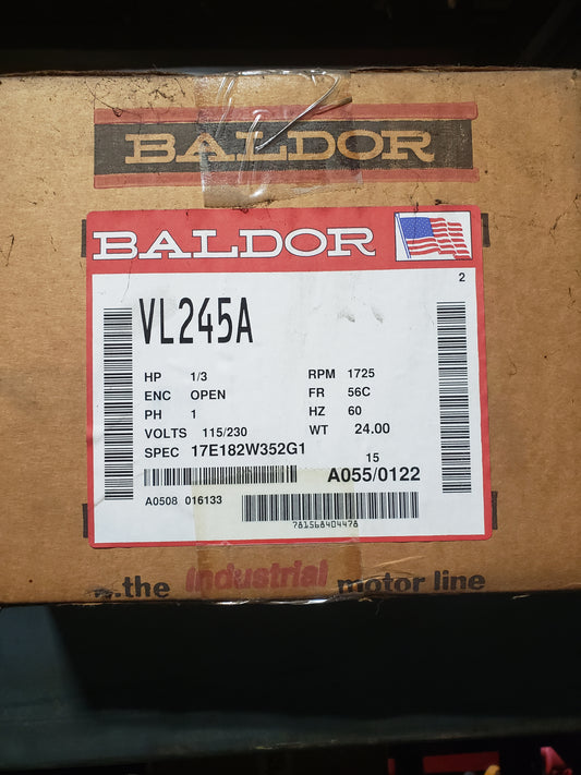 VL245A Baldor General Purpose Motor - LIMITED STOCK / FINAL SALE (.33 HP, 1725 RPM, 1 Phase, 60 HZ, 56C Frame, 1712L, OPEN, F1)