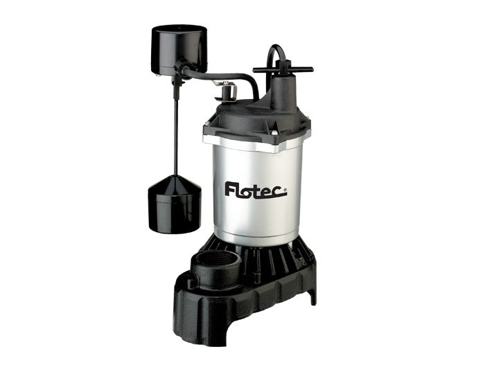 FPCI5050 Pentair Flotec Submersible Cast Iron and Zinc Sump Pump (1/2 HP, 24' Max Lift, 1/4" Solids Handling, 4700 Gallons Per Hour, 1.5" NPT Discharge, Vertical Switch Type, 8' Power Cord, Grounded)