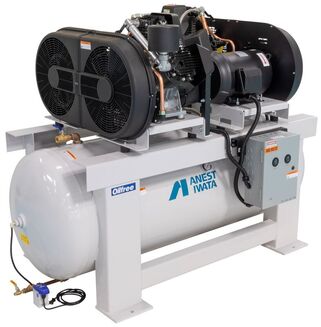 OFT-1 Anest Iwata Oil Less Air Compressor (1 HP, 3 Phase, 208-230/460 Voltage, 90-120 PSI, 3.2 CFM, Tank Mount)