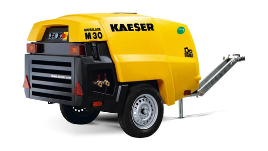 M30PE Kaeser Mobilair Towable Heavy Duty Portable Air Compressor (21 HP, 100 CFM, 100 PSIG, Kubota Diesel Engine, 2875 RPM, 10.6 Gallon Fuel Tank, 2 x 3/4" Outlets)