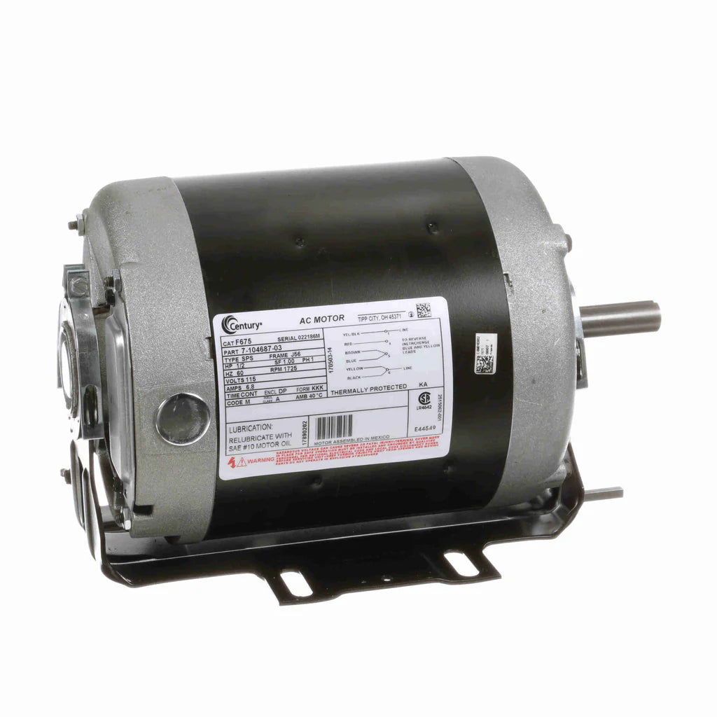 F505 Century Belt Drive & Blower Motor  (1/2 HP, 115 Volts, 56 Frame, 1725 RPM)
