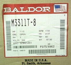 M3311T-8 Baldor General Purpose Motor (7.5HP, 1750 RPM, 3 PHASE, 60HZ, 213T, 3643M, OPSB, F)