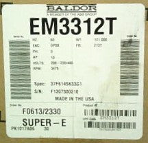 EM3312T Premium Efficient Super-E Baldor Industrial Motor, Three Phase, ODP, 213T Frame (10 HP, 3600 RPM) SURPLUS