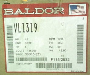 VL1319 Baldor Motor (1.5 HP, 1725 RPM, 1 PHASE, 60 HZ, 56C, 3528L, OPEN, F1)
