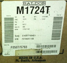 M1724T Baldor Definite Purpose Motor (5/2.2 HP, 1800/1200 RPM, 3 Phase, 215T Frame, TEFC Enclosure, 6.4 Voltage ) SURPLUS