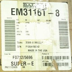 EM3116T-8 Baldor General Purpose Motor (1 HP, 1775 RPM, 3 Phase, 200 Volt, 60 Hz, 143T Frame, OPSB Enclosure, F1, NEMA Premium, 3.6 AMP, Continuous Duty) SURPLUS
