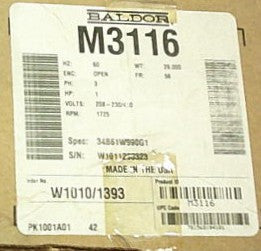 M3116 Baldor Motor (1 HP, 1725 RPM, 3 PHASE, 60 HZ, 56, 3424M, OPEN, F1)