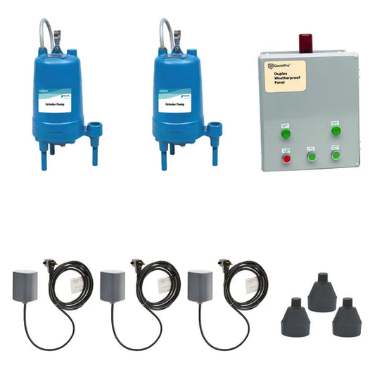 Goulds DUPRGSKTN4, Duplex Sewage Grinder Package With RGS2012 Pumps (2 HP, 208/230 Volts, 1 Phase, 1-1/4 NPT Discharge), Outdoor Control Panel and Float Switches
