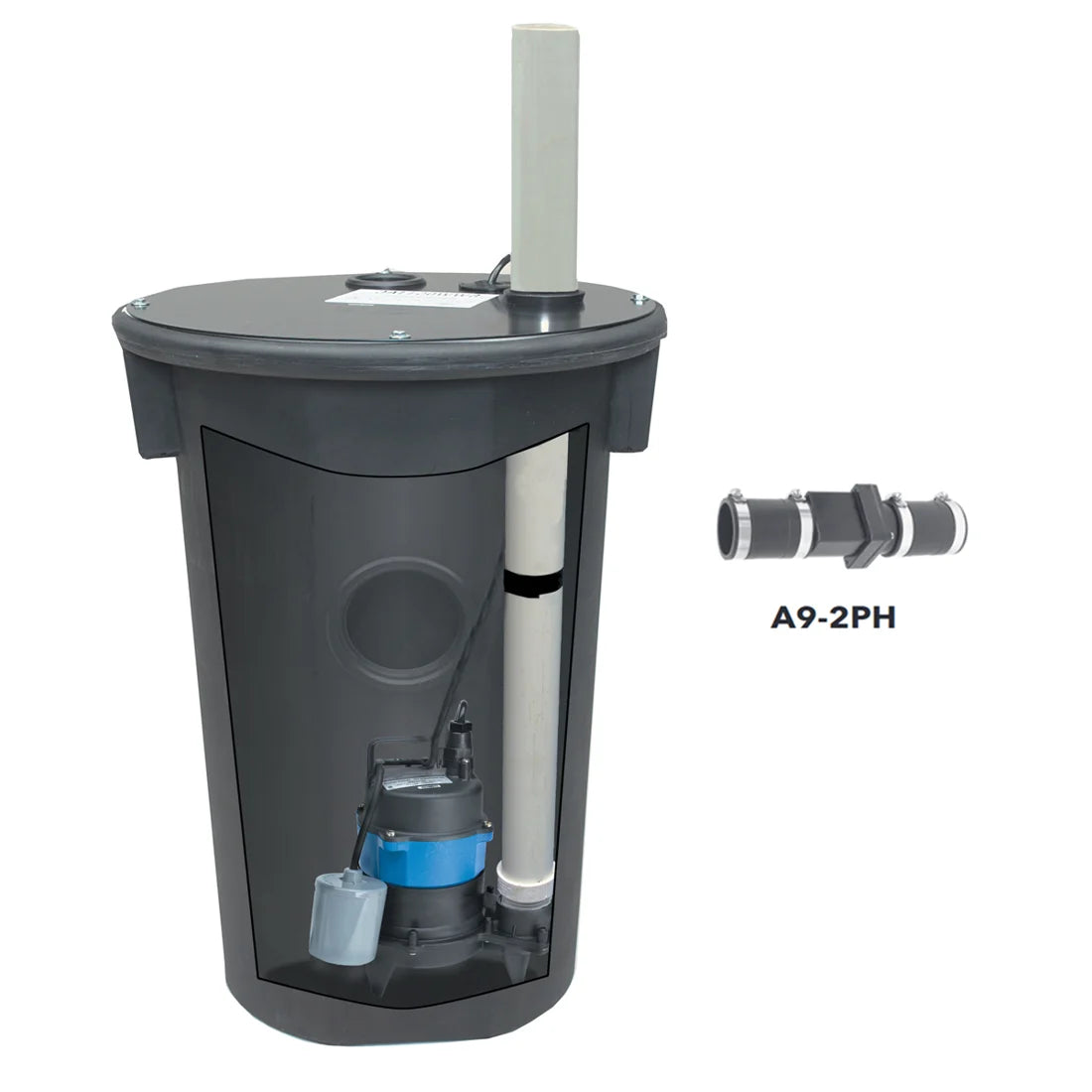 GWP2131 Goulds 18"x30" Preassembled Simplex Sewage Basin Package (1/2 HP, 115 Volts, 1 Phase, 2" Max Solids, 4" Inlet, 2" NPT Discharge, With WW0511AC Pump, Polyethylene Basin, 18" Structural Foam Cover, 2" Rubber Sleeve Check Valve)