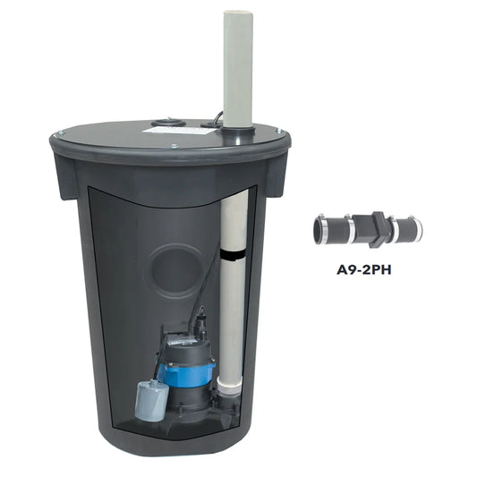 GWP2131 Goulds 18"x30" Preassembled Simplex Sewage Basin Package (1/2 HP, 115 Volts, 1 Phase, 2" Max Solids, 4" Inlet, 2" NPT Discharge, With WW0511AC Pump, Polyethylene Basin, 18" Structural Foam Cover, 2" Rubber Sleeve Check Valve)