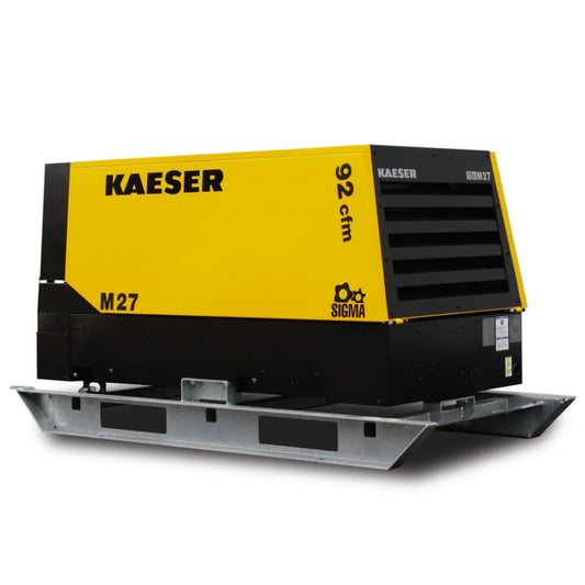 M27 Utility Kaeser Mobilair Skid Mount Air Compressor (21 HP, 92 CFM, 100 PSIG, 3-Cylnder Kubota Diesel Engine, 2850 RPM, 10.6 Gallon Fuel Tank, 2 x 3/4" Outlets)