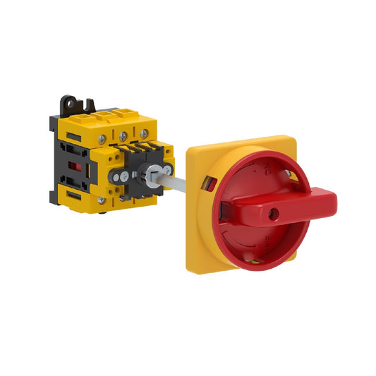 MSW 63 B-3 WEG Disconnect Switch, 63A, Base Mounting, 3-Pole, Red Rotary Handle, Yellow Escutcheon, 85mm Shaft Included, MSW Series, 63.0 A Rated Current, 3 Poles