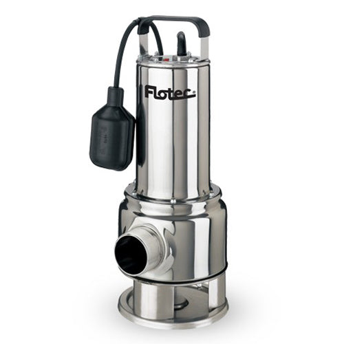 FPSES2700A Flotec Stainless Steel Sewage Pump with Tethered Switch (3/4 HP, 6960 GPH Max, 115V, 1 Phase, 2" Discharge, 2" Solid Handling)