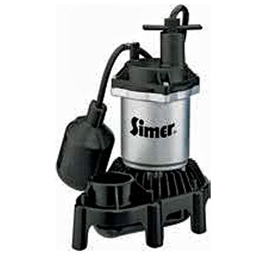 2163 Simer Submersible Thermoplastic Sump Pump (1/3 HP, 22' Max Lift, 3/16" Solids Handling, 1-1/2" NPT Discharge, Tethered Float Switch)