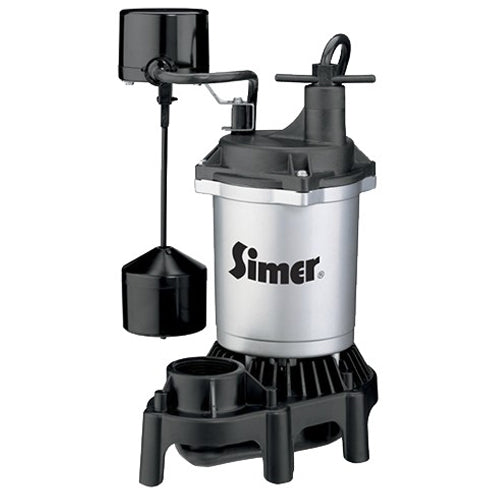 2164 Simer Submersible Thermoplastic Sump Pump (1/3 HP, 22' Max Lift, 3/16" Solids Handling, 1-1/2" NPT Discharge, Vertical Float Switch)