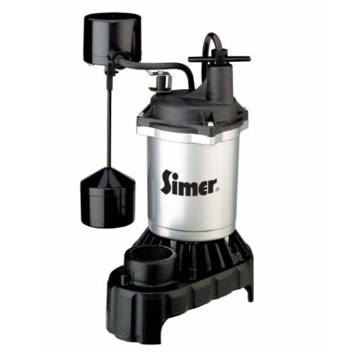 2886 Simer Submersible Cast Iron and Zinc Sump Pump (1/2 HP, 1/4" Solids Handing, 1.5" NPT Discharge, 8' Grounded Power Cord)