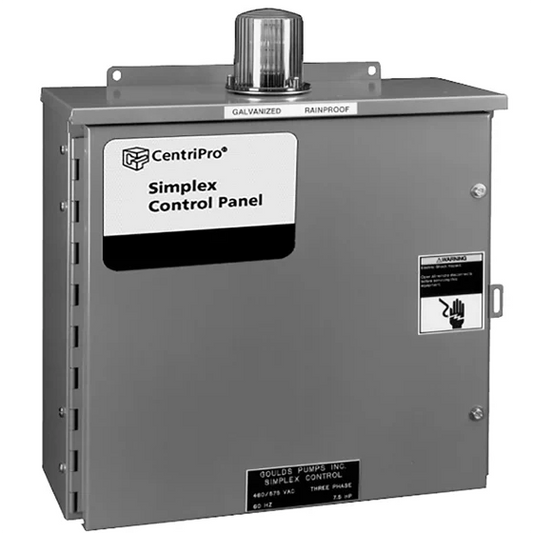 Goulds W3-7532, Simplex Wastewater Control Panel, W3 Series, 7-1/2 HP, 208/230 Volts, 3 Phase, Indoor/Outdoor NEMA 3R, Fiberglass Enclosure