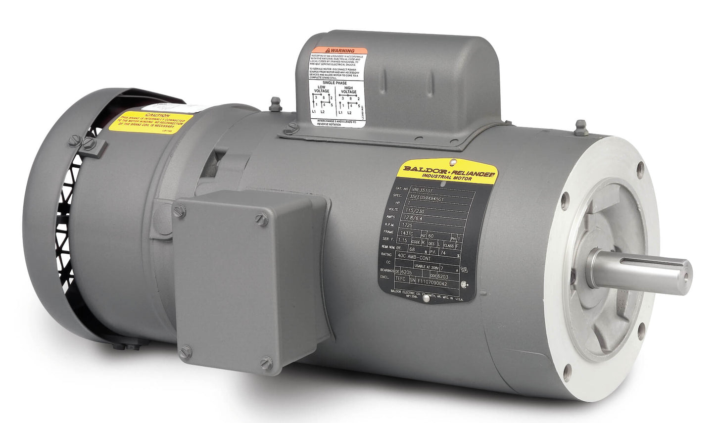 KBL3409 Baldor C-Face Brake Motor (1/2 HP, 1800 RPM, 115/230 Volt, 1 Phase, 56C Frame, TEFC Enclosure, Footless, 3.7 FLA) - KG Power Systems